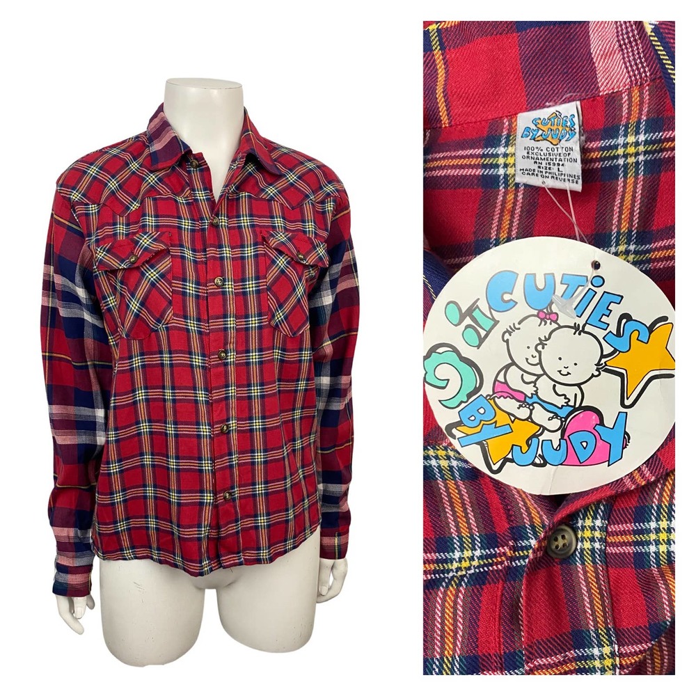 1990s NWT Button Down Cotton Flannel Shirt / Boys Large